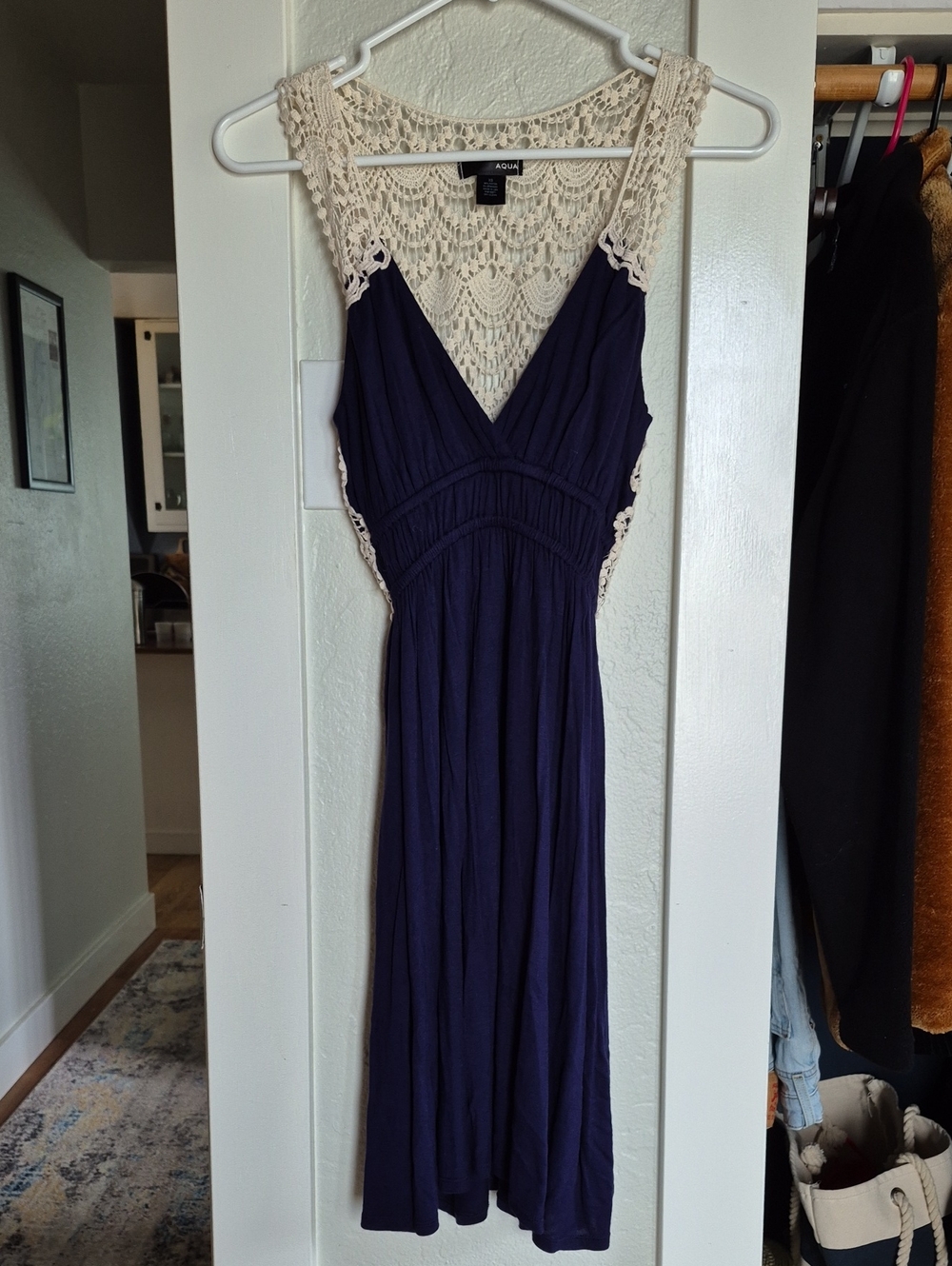Cream Lace and Navy Blue Summer Mini Dress size XS